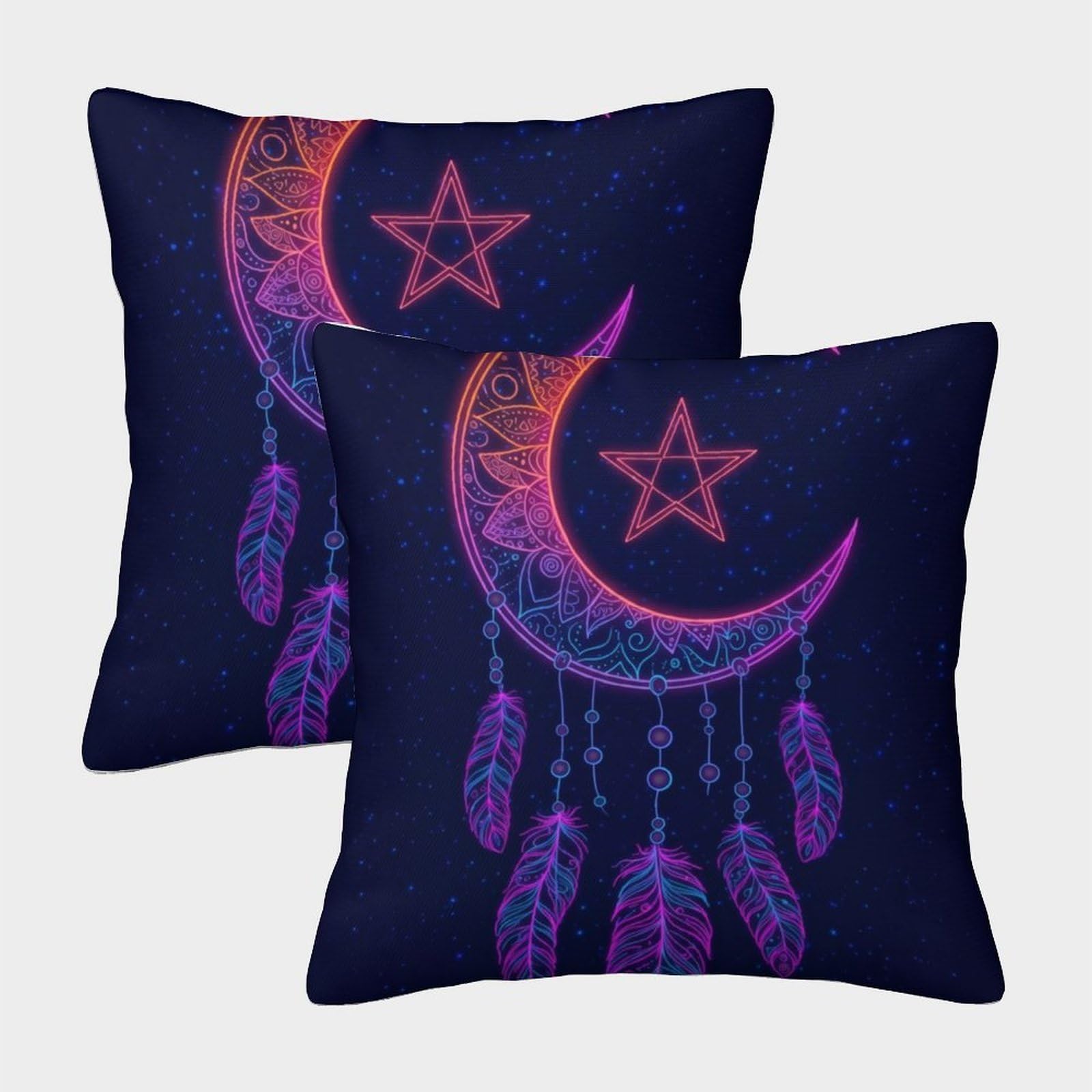 QFVANSIYO 3D Printed Dreamcatcher Moon Microfiber Pillowcase Bedroom Bedding Decor Star Pattern Pillow Cover Soft for Adults 40x40cm
