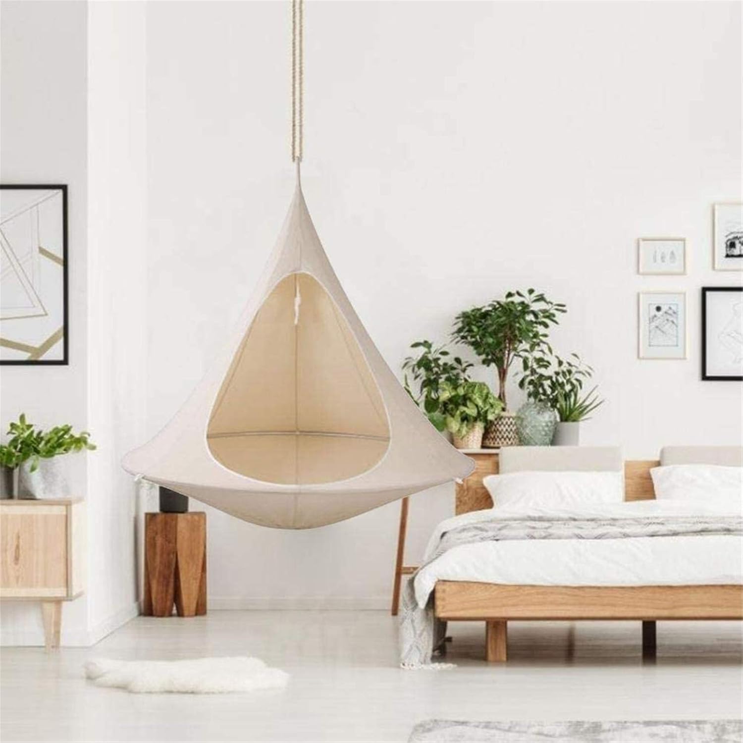 Portable Hammock Chair Hanging Tree Tent Swing Chair Nook Kids Nest Hanging Seat Hammock for Indoor Outdoor, Great for Children, Max Capacity 200kg,White,100cm110cm//399