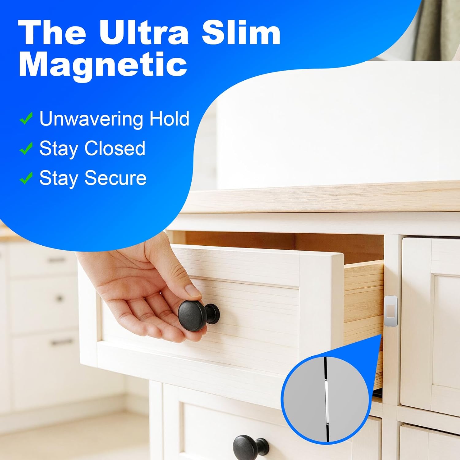 PHIXBEAR 12 Pack Ultra Thin Cabinet Door Magnets, Heavy Duty Adhesive Magnetic Catch for Closures, No Drill Drawer Latches for RV, Kitchen & Wardrobe, 0.8"x1.6" Silver - Pet Safe