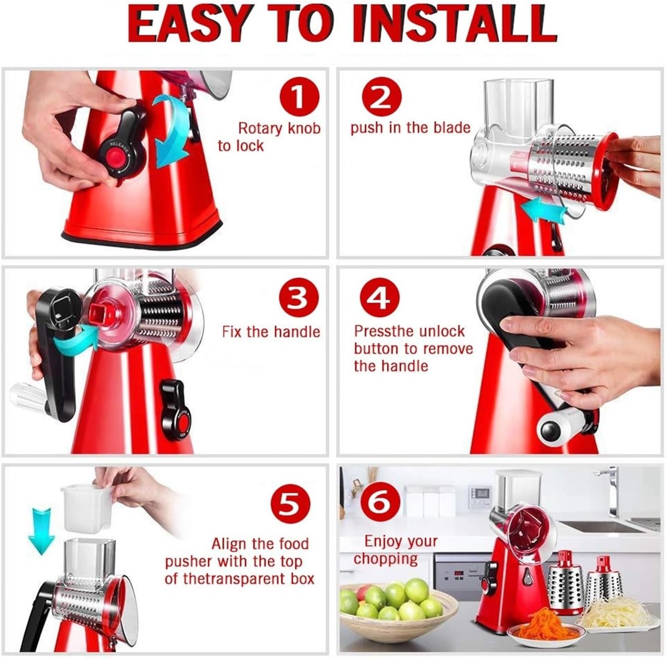 Portable Manual Vegetable Cutter Slicer - Multifunctional Round Rotate Mandoline Slicer for Potatoes, Cheese, and More(Blue)