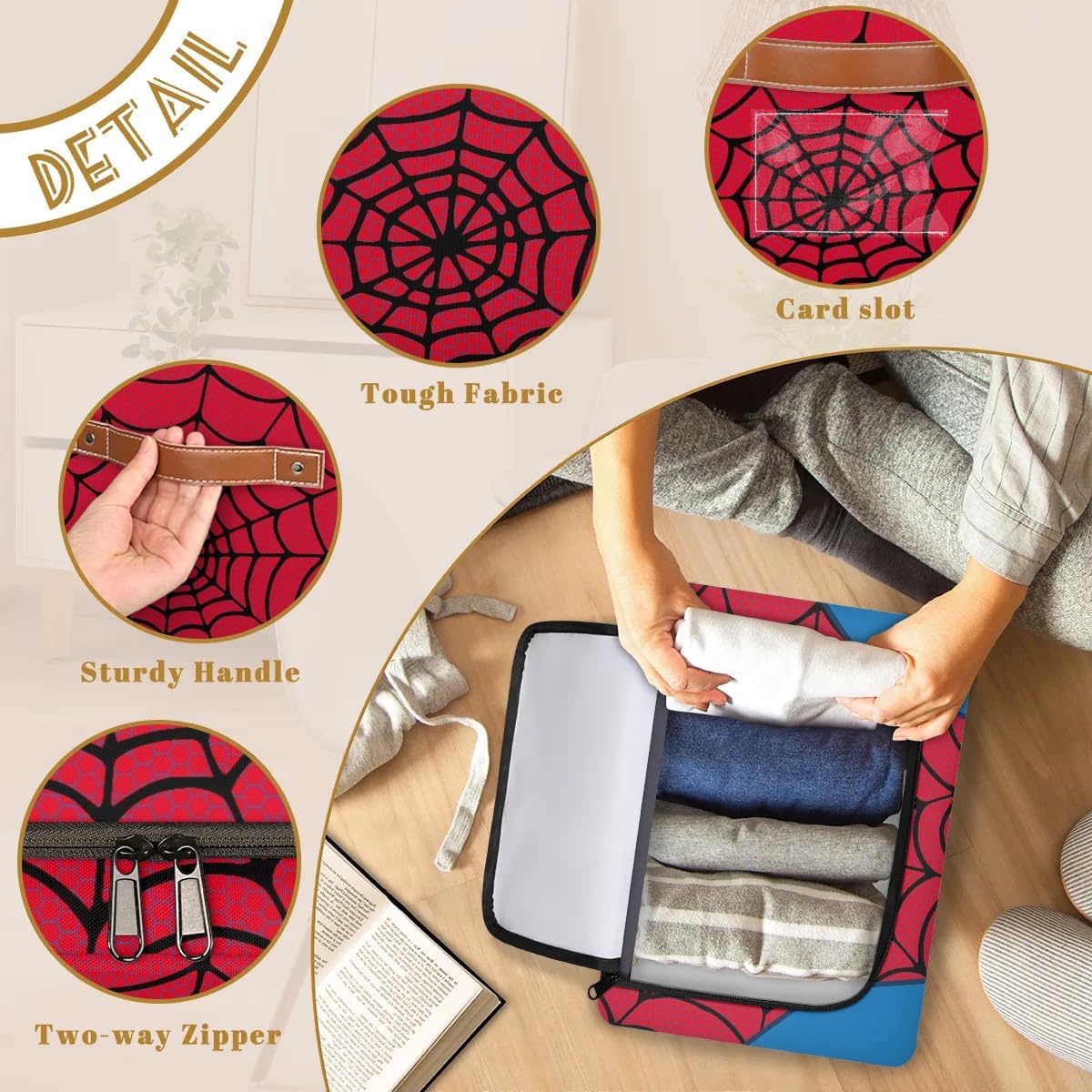 Storage Bin, Collapsible Fabric Storage Boxes with Lids for Organizing, Red Spider Web Stackable Closet Organizers and Storage Cube Basket for Home, Office, Bedroom (2 PACK)