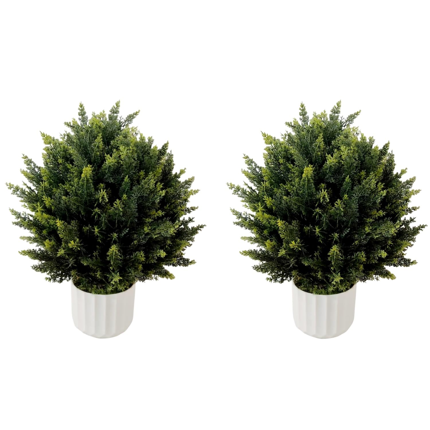 Artificial Cedar Topiary Ball Tree with Potted 19.6", Set of 2 Outdoor Faux Plants UV Resistant Fake Bushes Shrubs for Garden, Yard Decor