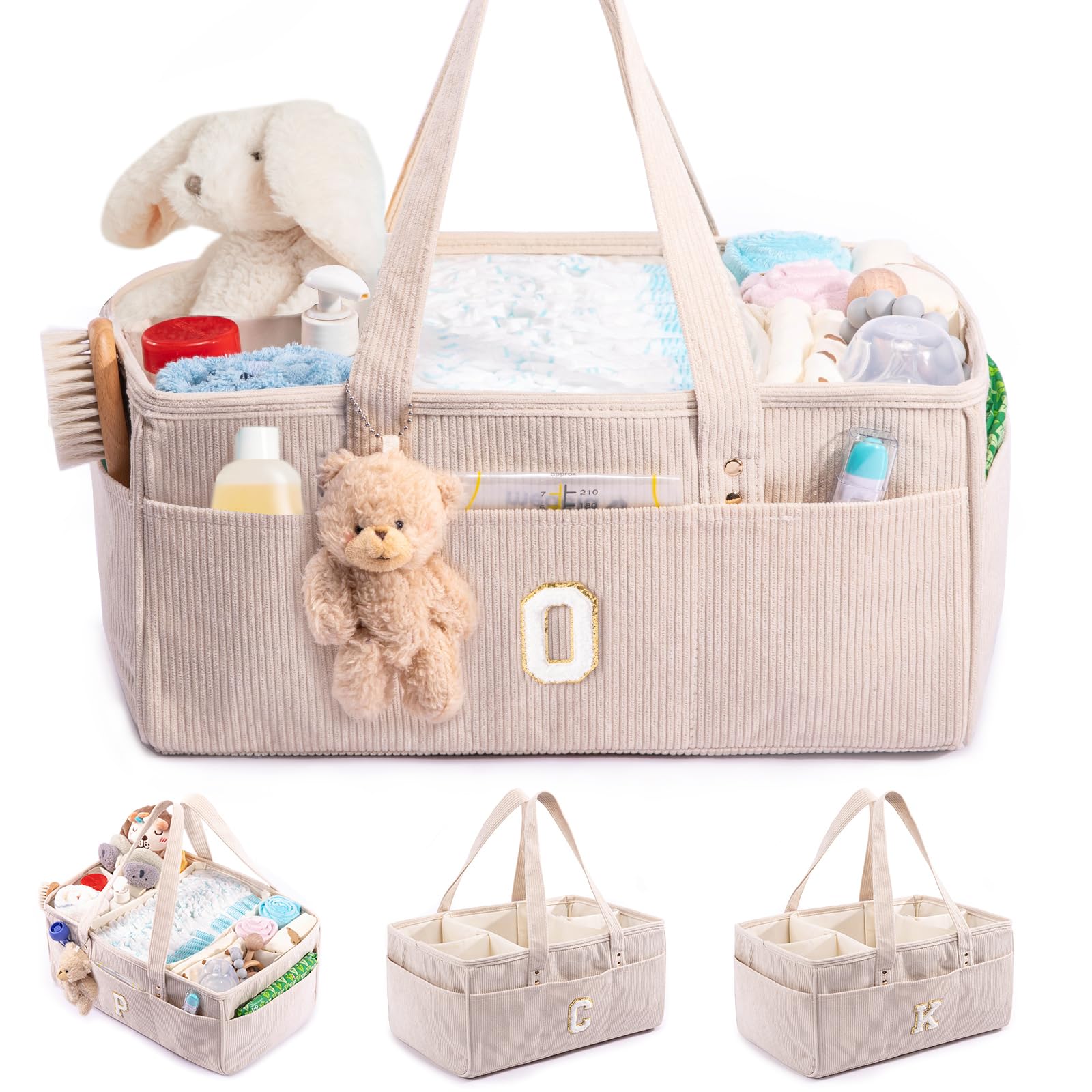 SFYBYHEART Initial Personalized Diaper Caddy Organizer Baby Storage Basket for Diapers and Wipes Shower Gift Nursery Organizer Portable