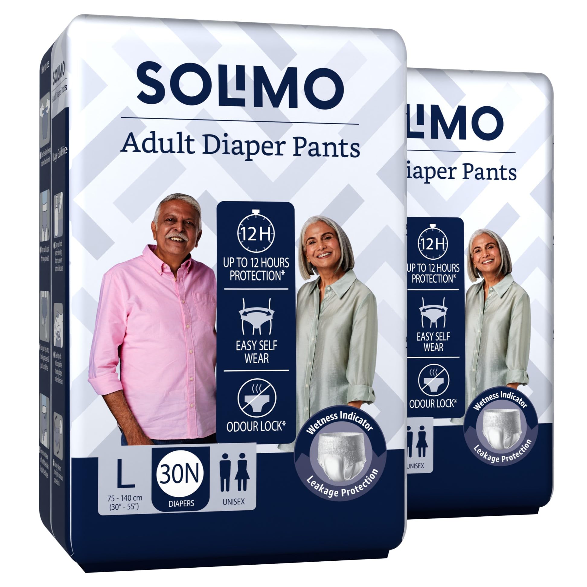 Amazon Brand - Solimo Adult Diapers Pant Style | Large Size | 60 Count | (30 x Pack of 2) | Waist 30-55 Inch (75-140 cm) | Fast Absorption | Leak Proof | Unisex | For Men & Women-image-15