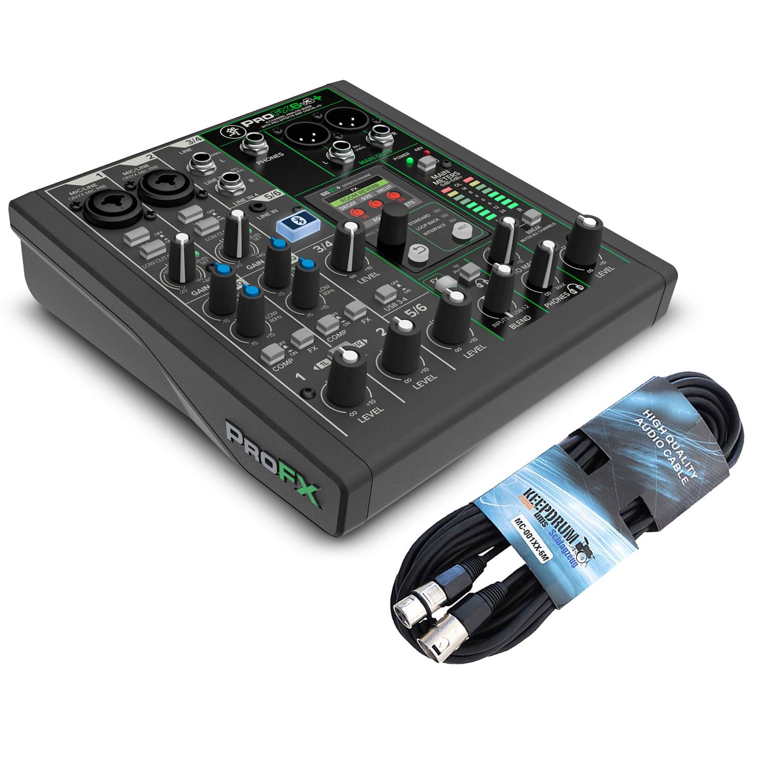 Mackie ProFX6v3+ 6-kanaliger Analogmixer Bluetooth Mischpult Interface mit keepdrum XLR-Kabel