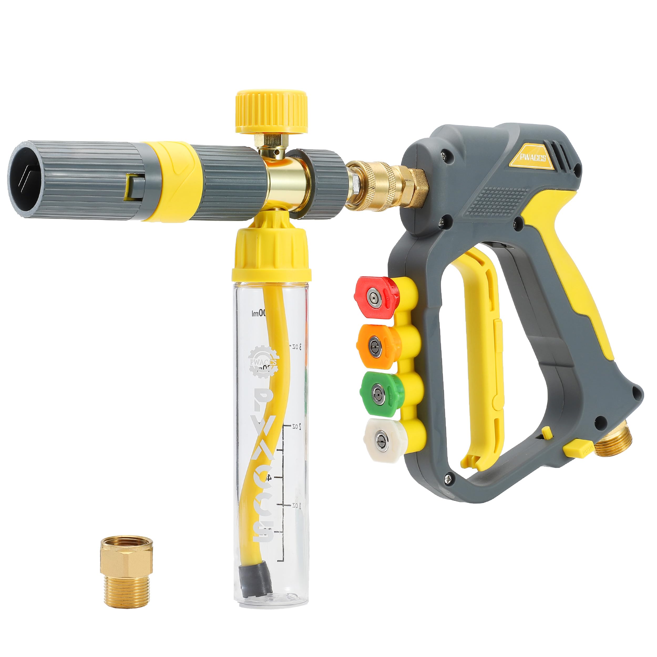 Photo 1 of PWACCS Pressure Washer Gun with Foam Cannon, Mini No-Dilution Foam Cannon Pro Power Wash, Soap Cannon with 4 Nozzle Tips for Car Wash