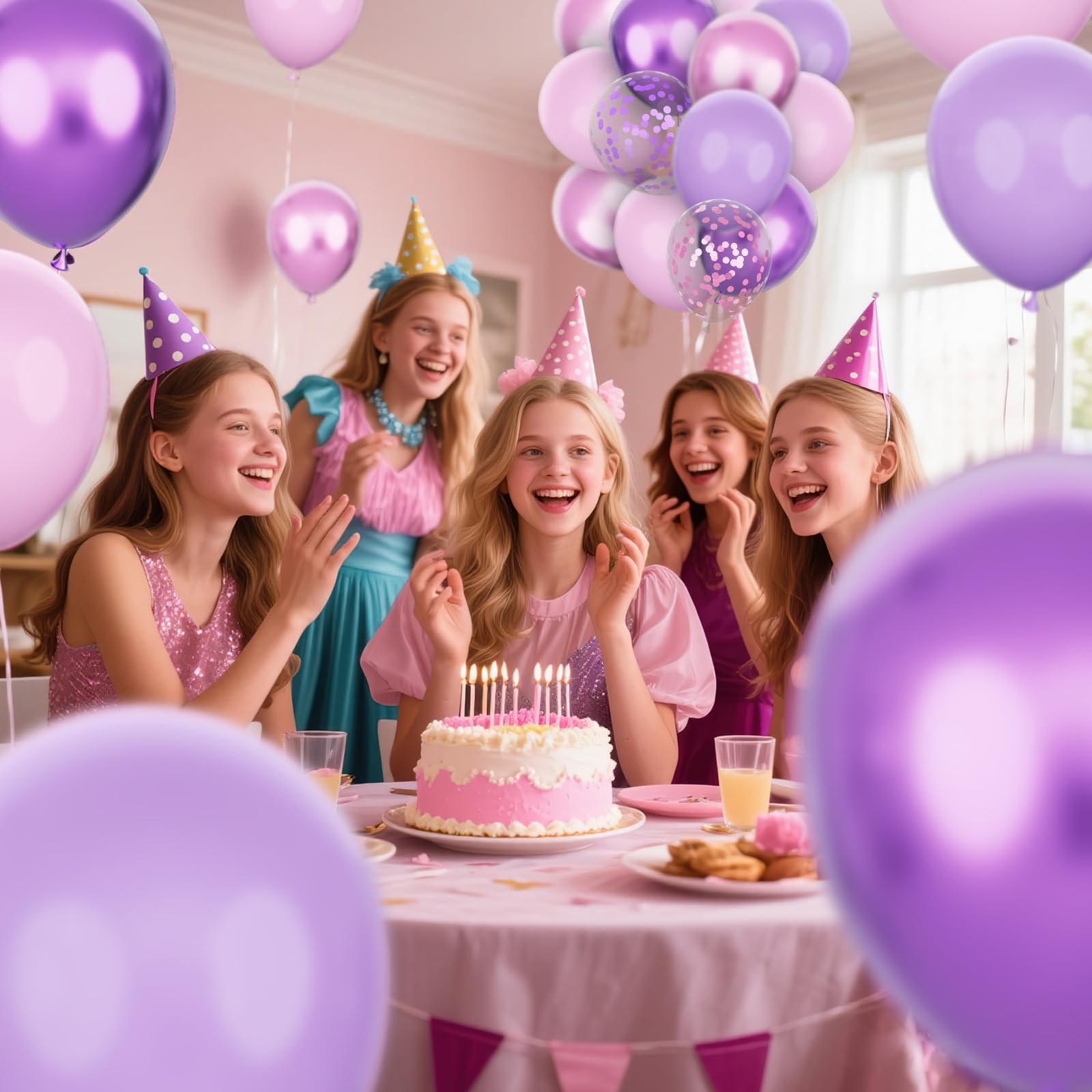 Różowe i fioletowe balony, 168 szt., 30 cm, metaliczne, fioletowe, różowe, lateksowe balony z konfetti, balony imprezowe dla dziewcząt, na urodziny, baby shower, dekoracje weselne