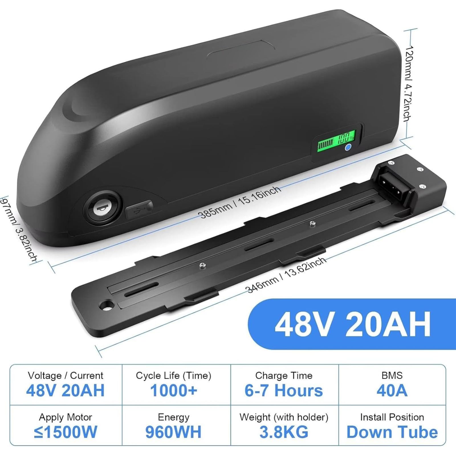 Batterie Lithium De Remplacement 48 V 20 Ah pour Vélo Électrique avec Protection BMS, Batterie Lithium-ION Rechargeable Étanche pour Kit De Conversion De VTT Électrique