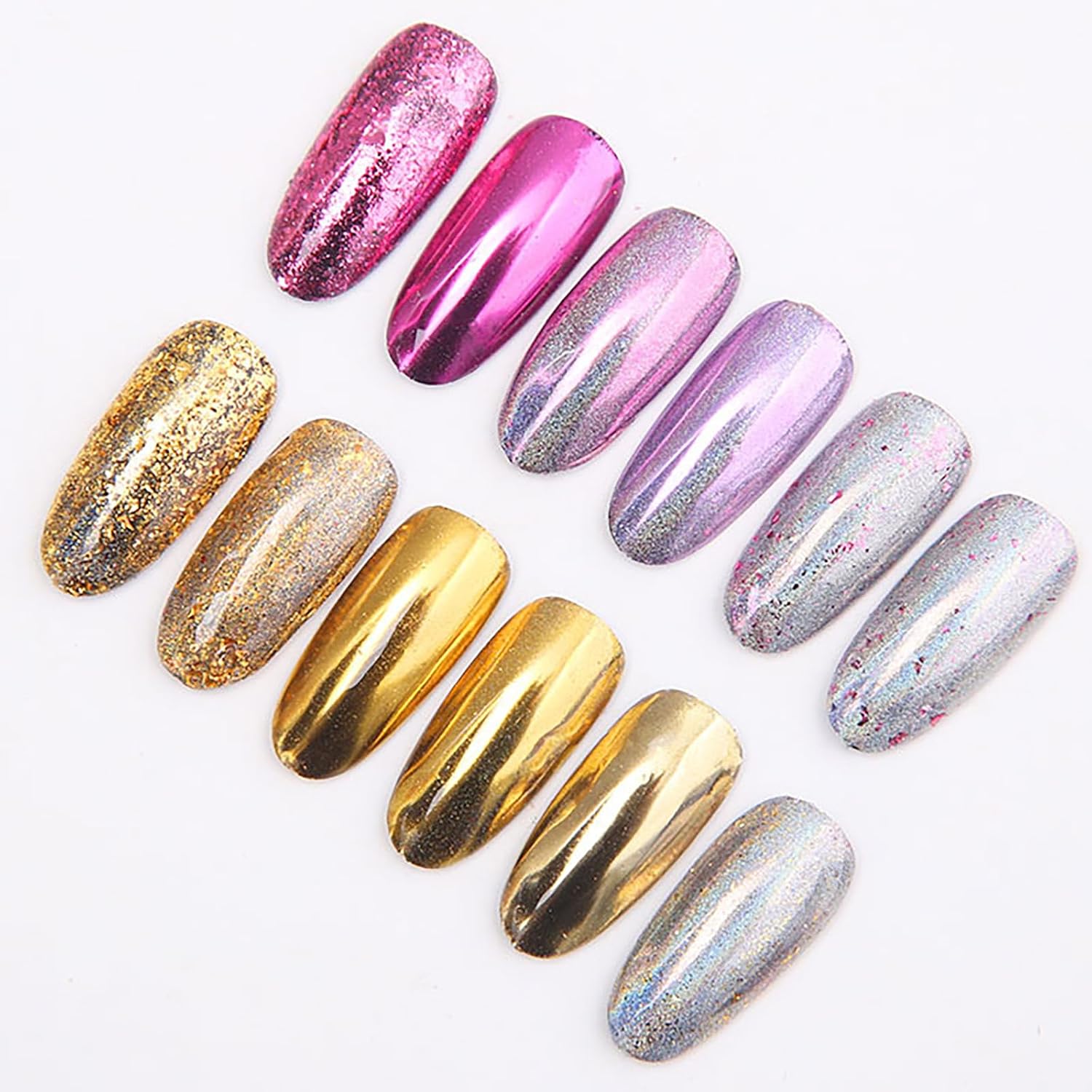 Chrome Nail Powder Set, 6 Colors Shimmer Nail Art Kit Gold Metallic Effect Mirror Pigment Glitter Dust Kit for Nail DIY Face Body Hair Makeup Crafts Decoration