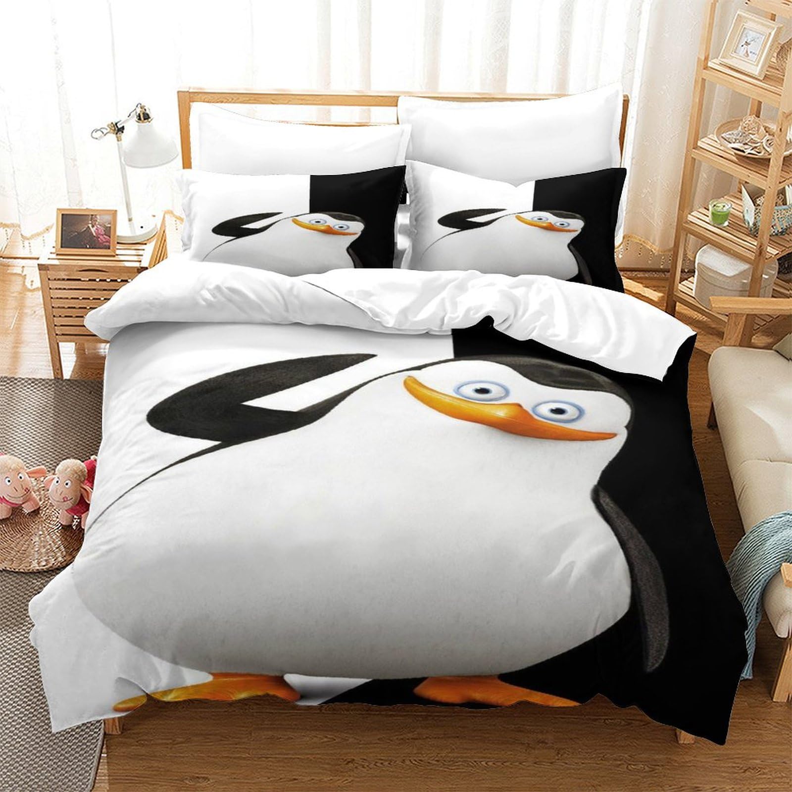 Parure de couette 140 x 200 cm motif pingouin pour chambre d'enfant
