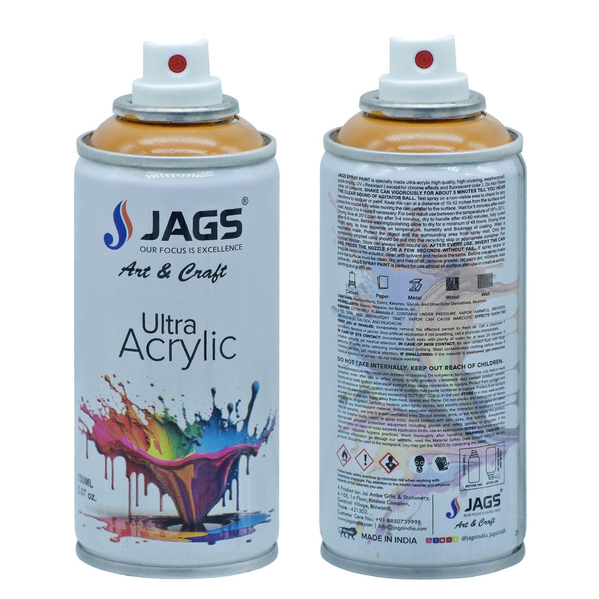 Ultra Acrylic Spray Paint, Golden Brown, 150ml, for Canvas, Paper, Metal, Wood and Wall, JSUA8001-image-44