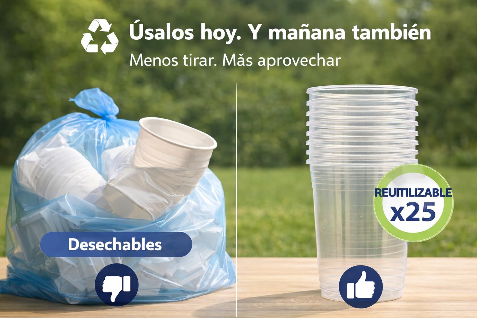Vasos de Plástico Reutilizables Aptos Lavavajillas (Pack 1250)