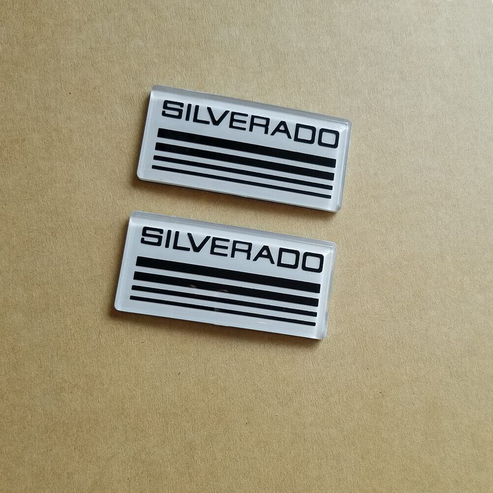 Pair Set Silverado Cab Emblem 3D Badge Side Roof Pillar Decal Sticker Plate with 3M Adhesive Fit for 88 89 90 91 Suburban Tahoe C/K Series Blazer Pickup Truck SUV (White)