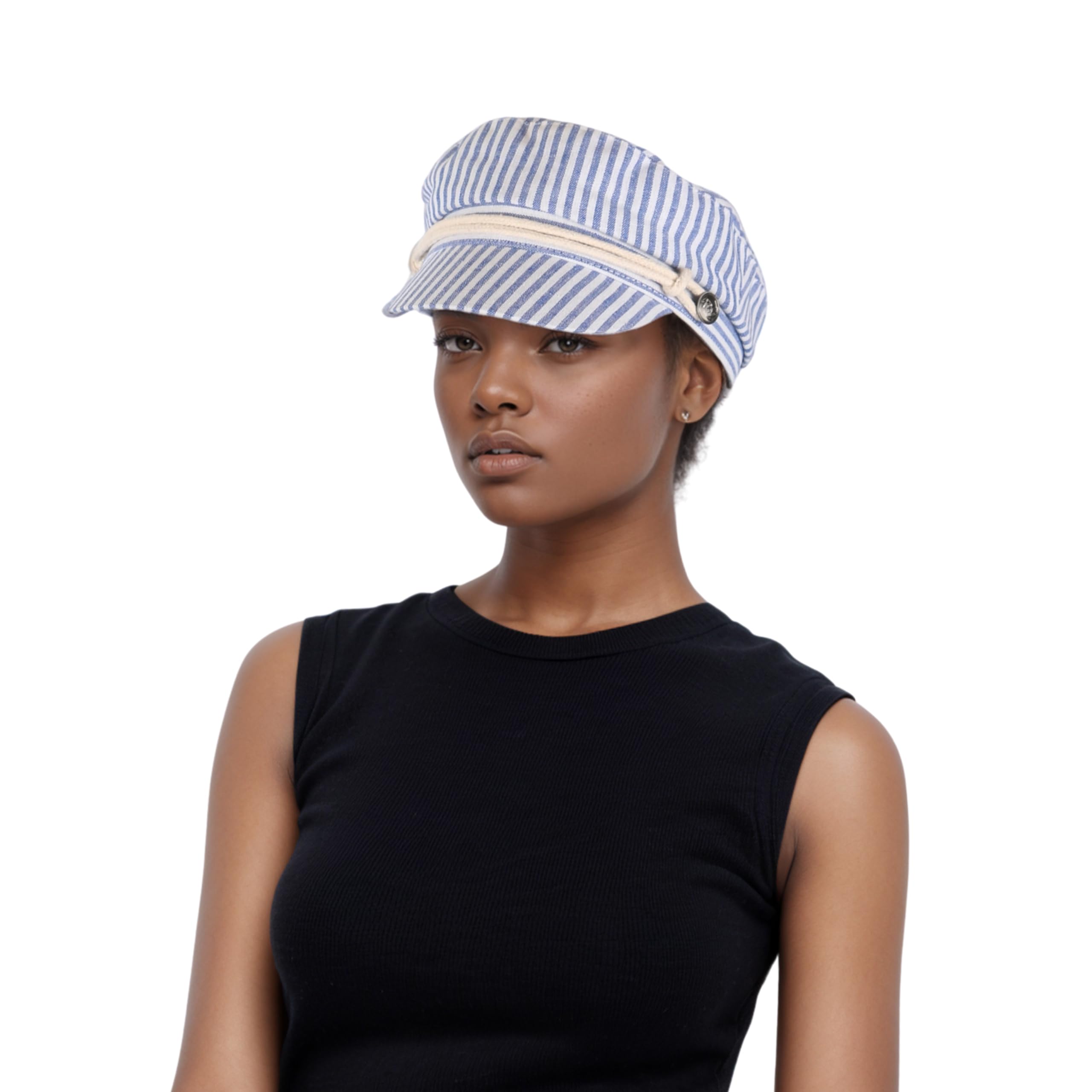 hatsXcaps Women’s Cotton Fiddler Cap | Lightweight Sailor Captain Hat with Rope Band, Breathable & Adjustable Fit, Satin Lining for Comfort, Retro Newsboy Style for Casual & Outdoor Wear