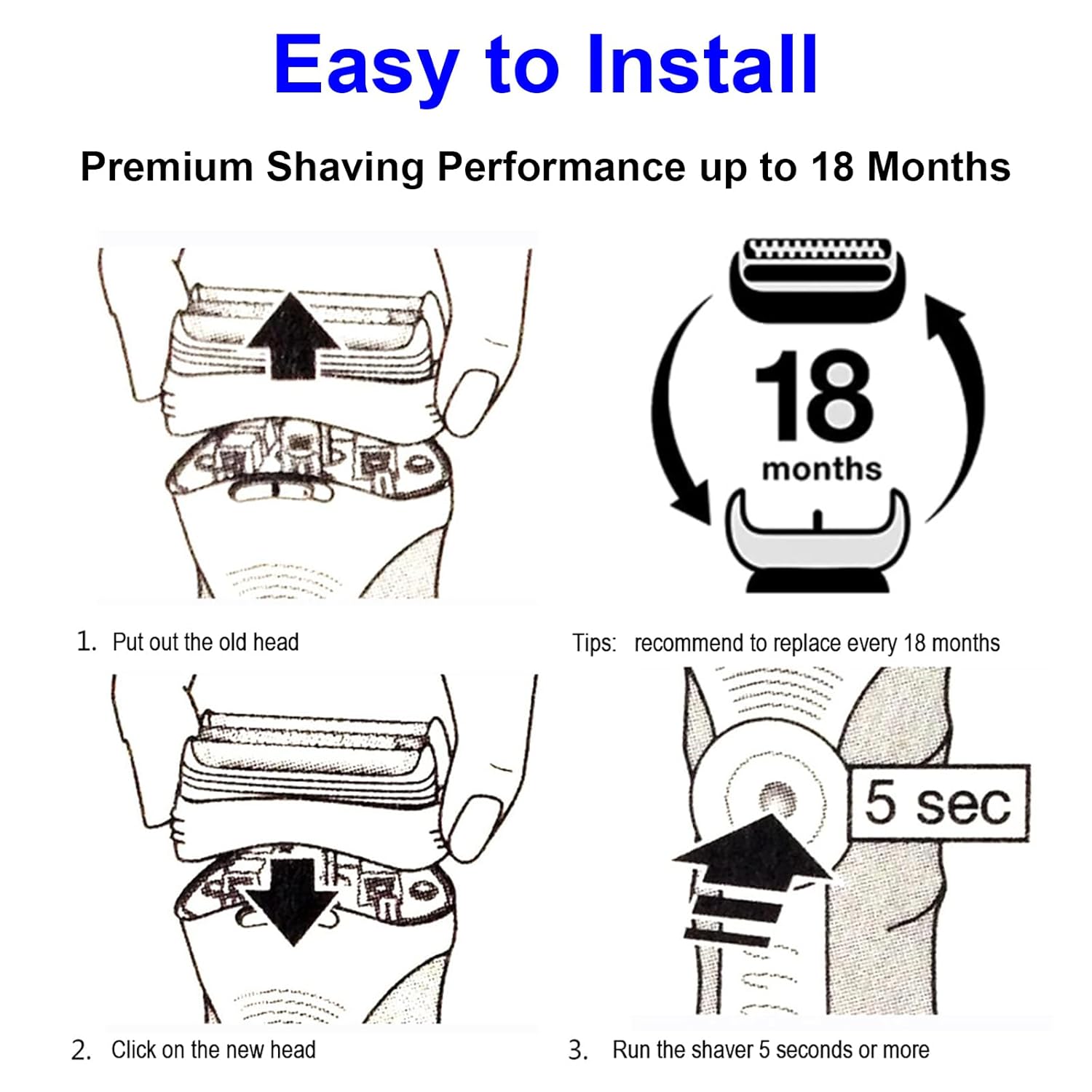 Series 5/6 53B Replacement Head for Braun Electric Foil Shaver, Compatible with New Generation Braun Razors 5020cs 5018s 5035s 5049cs 5050cs 6020s 6040cs 6075cc 6072cc 6090cc (1 Count) - Image 6