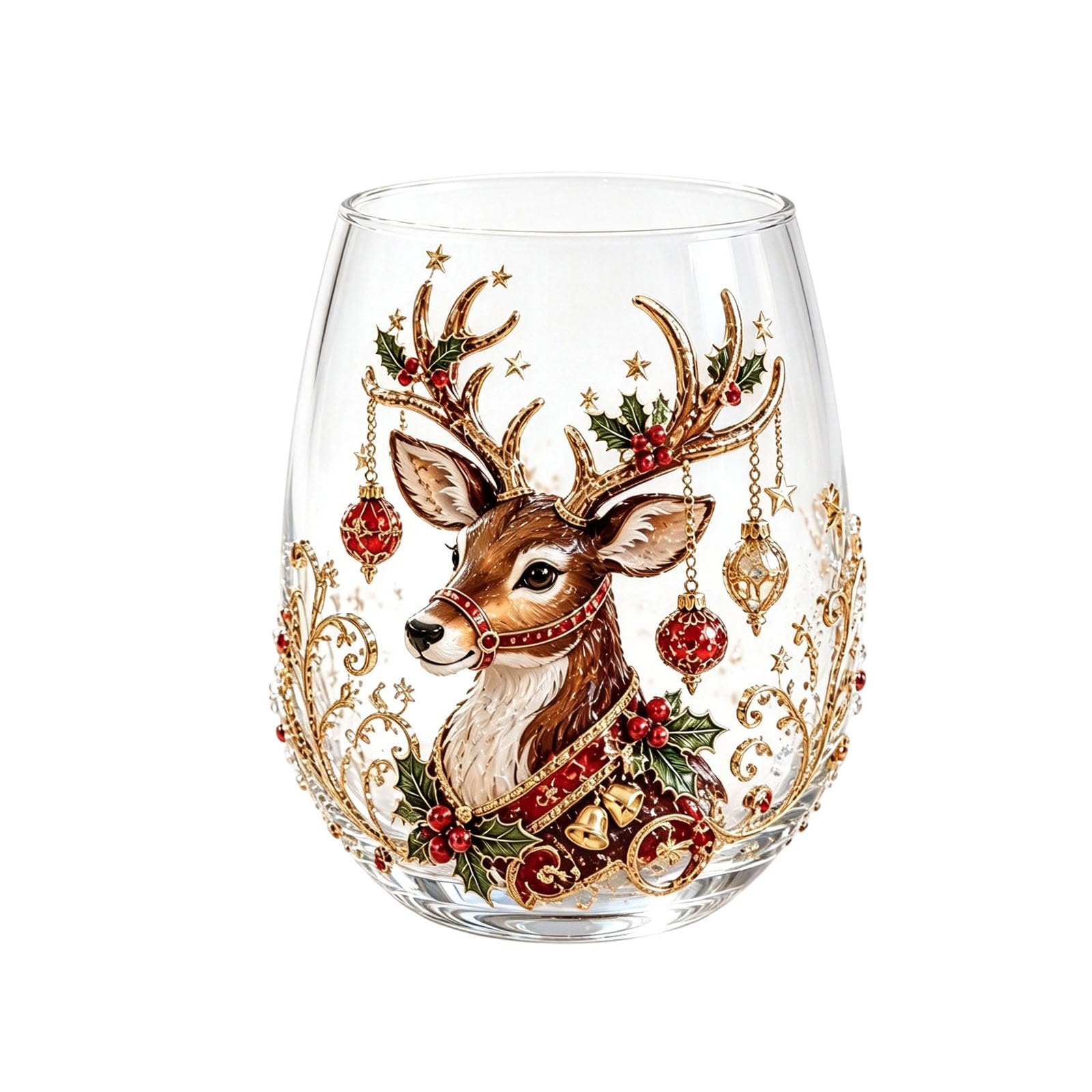 3D Christmas Glass Art Cup, Christmas Cups Glass | Raised Holiday Glassware for Drinks, 3D Santa Stemless Wine Glasses, Glassware for Coffee, Tea, Juice, Milk, Xmas Party Home Festive Decor Gifts
