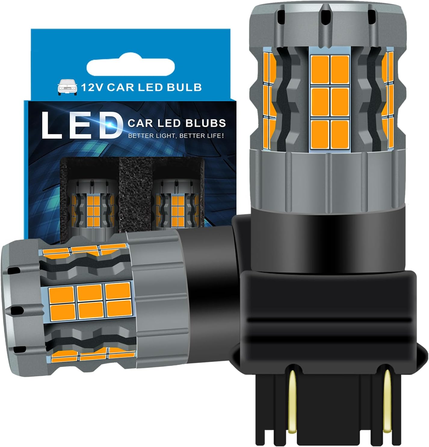 3157 LED Turn Signal Bulbs Compatible For Honda Pilot 2009-2015 (Front), 3357 3457 Bulb, Amber Yellow, Plug and Play, Pack of 2