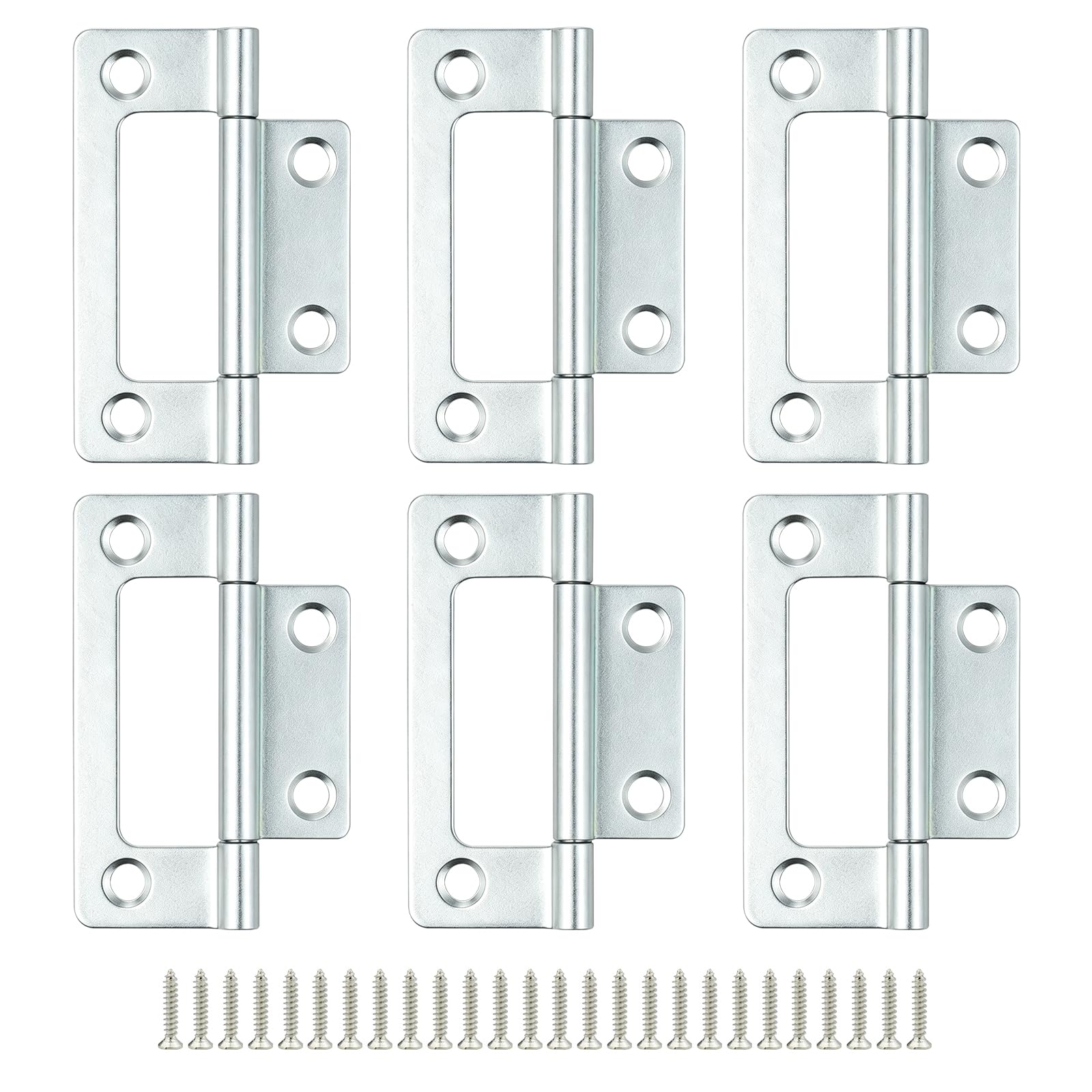 Door Hinges 6Pcs-2.5inch Zinc Plated Flush Hinges with Screws for Cabinet — image 1