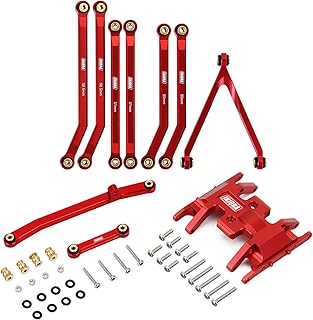 INJORA CNC High Clearance Chassis Links Set,Skid Plate and Steering Rod Tie Links Set for Axial SCX24 Bronco C10 JLU 1/24 RC Crawler Carï¼ˆRedï¼‰