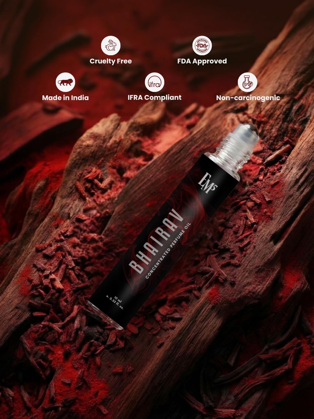 EM5 Bhairav Concentrated Perfume Roll-On for Men | Dark, Animalic, Smoky, Tobacco, Leather & Oud Fragrance | 100% Alcohol Free | Strong & Long Lasting Perfume Roll On | 10 ml 3