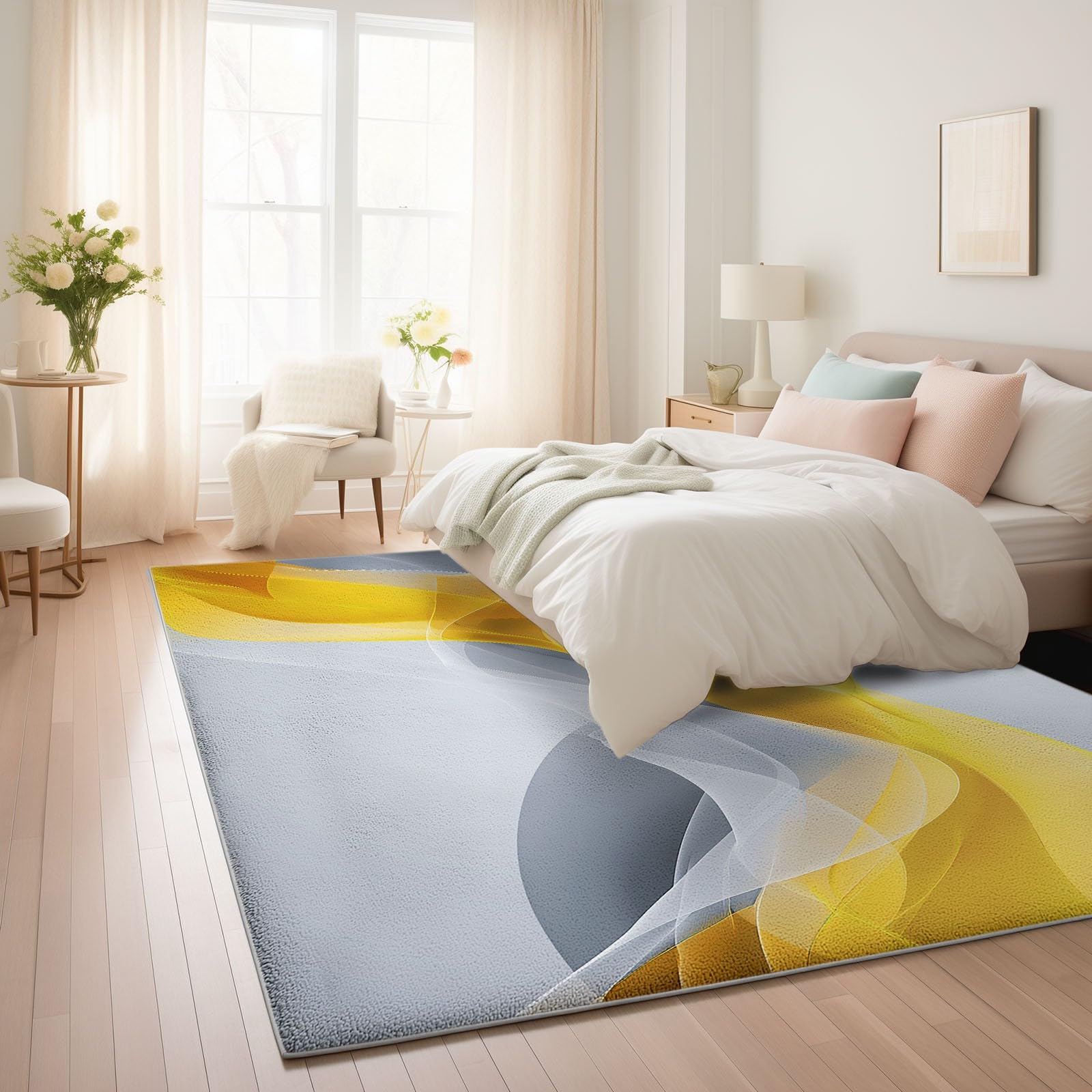 Générique Tapis De Salon 140 x 200 cm, Tapis Lavables Vagues Fluides Rayures avec Dos Antidérapant, Doux et Facile d'entretien, pour Cuisine Salle à Manger Bureau et Chambre Minimalisme