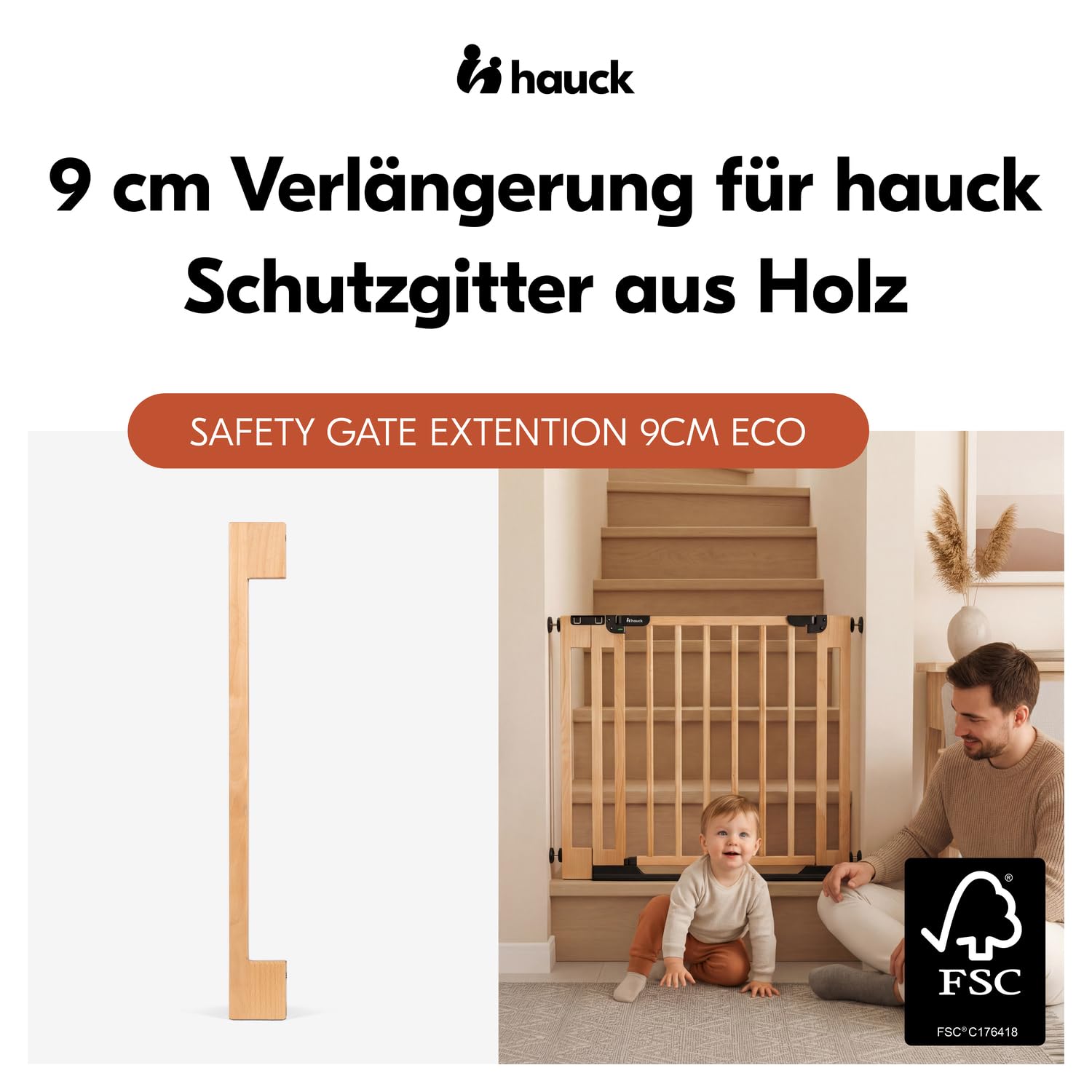 hauck 9 cm Verlängerung nur kompatibel mit Clear Step Easyclose Eco, Buche | Inklusive Verbindungsstifte, maximal 2 Verlängerungen je Gitter möglich - eine pro Seite