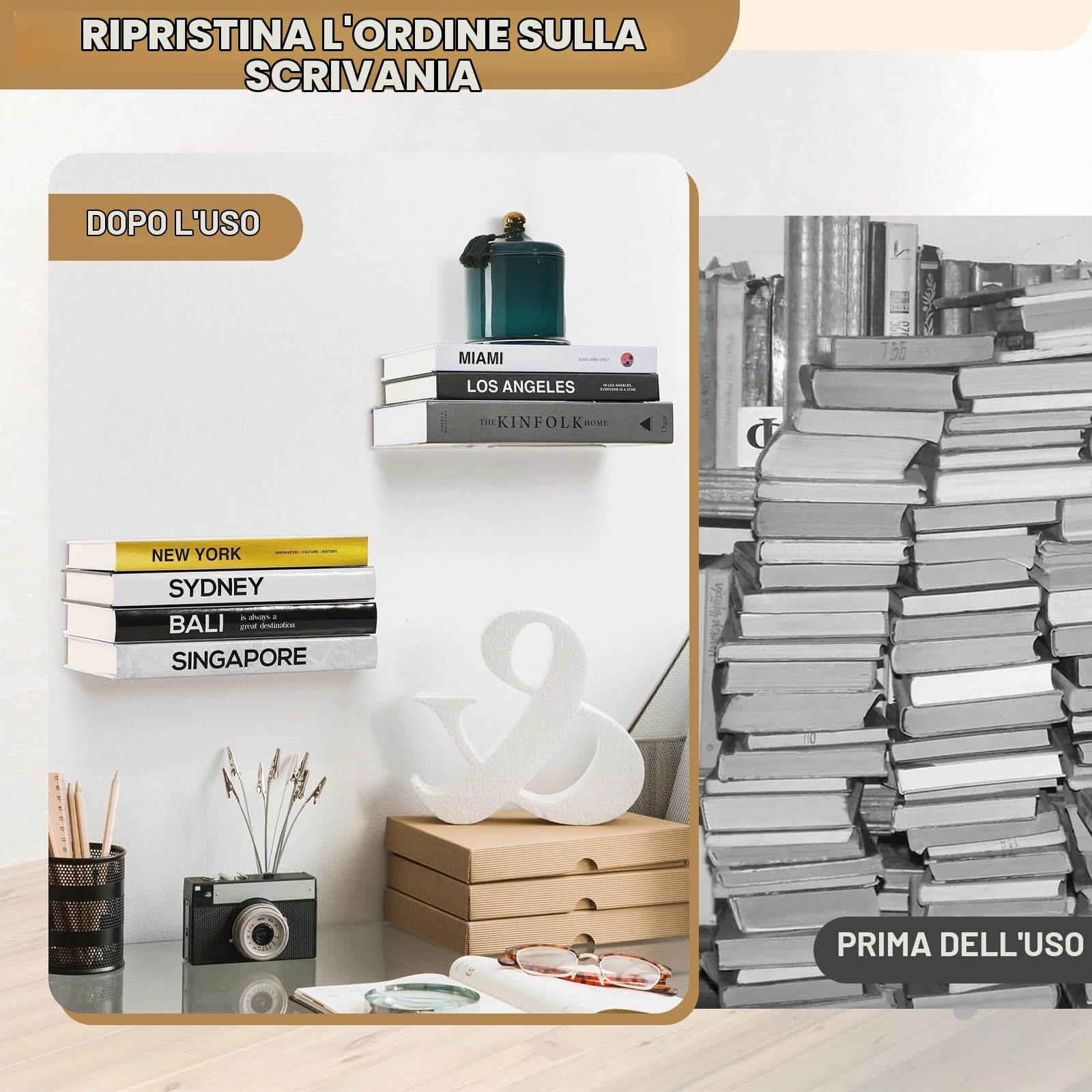 4 Pcs Mensole da Muro per Libri, Librerie Mensole da Muro Bianche, Mensole Sospese Invisibili Metallo, Libreria a Muro Sospesa, Scaffale da Parete in Metallo per Cameretta Bagno Cucina Ufficio Salotto