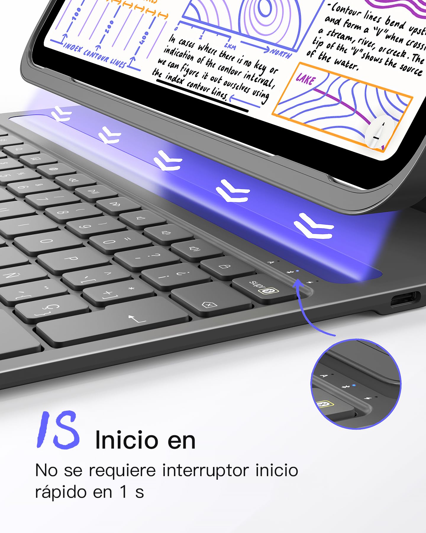 Inateck Funda con Teclado Ultraligera con Portalápices para iPad 10ª/11ª Gen, iPad Air 11"(M4/M3/M2), Air 6/5/4 10.9", iPad Pro 11 (4ª/3ª/2ª/1ª Gen). AirTap Gris