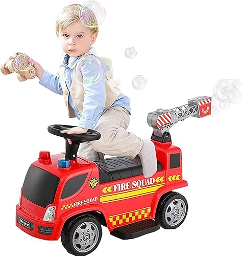 Paseo eléctrico de 6 V, coche de fuego para niños, paseo en desfile de música, coche de juguete para coche de empuje, niños y niñas de 1 a 3 años