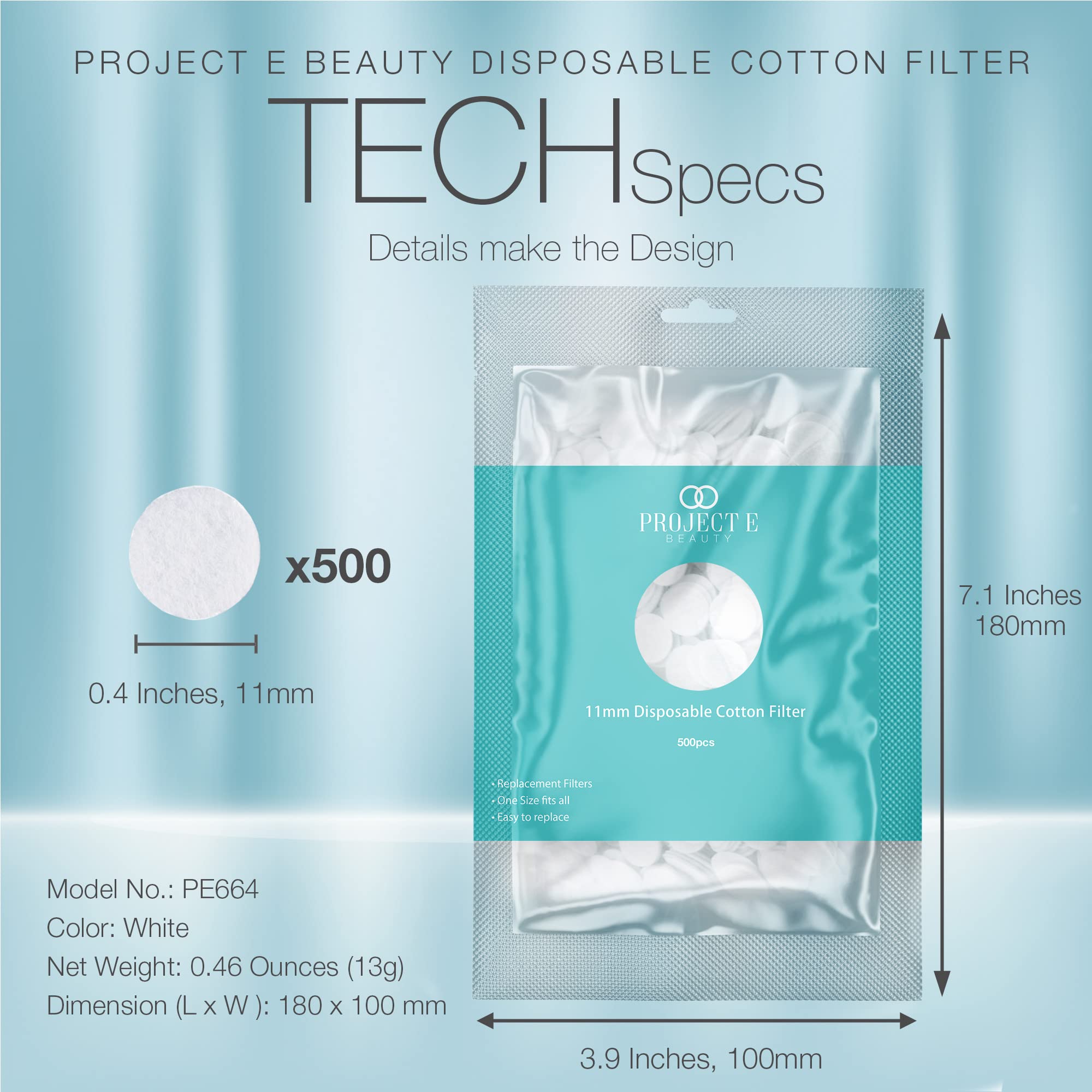 Project E Beauty Small (11mm) Cotton Microdermabrasion Filters 500counts - Image 2