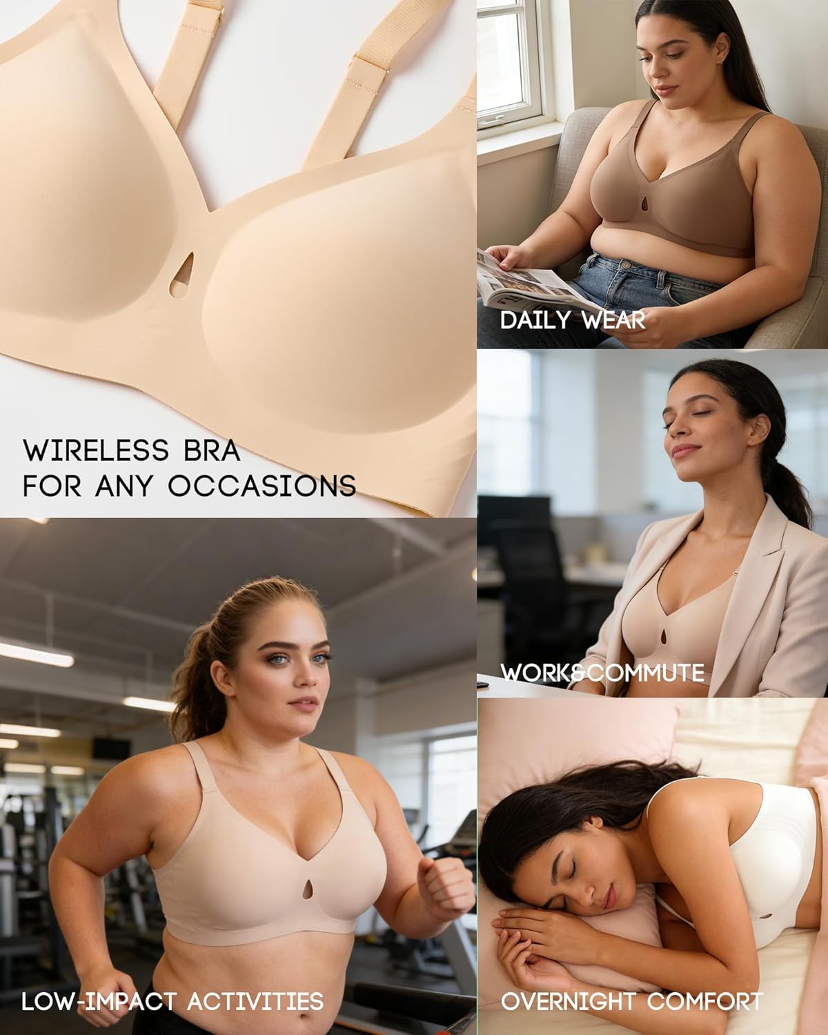Women's Full Coverage Wireless Bra, Jelly Comfort & Lift Push Up Support, Seamless No Underwire Everyday T-Shirt Bralette - Image 8