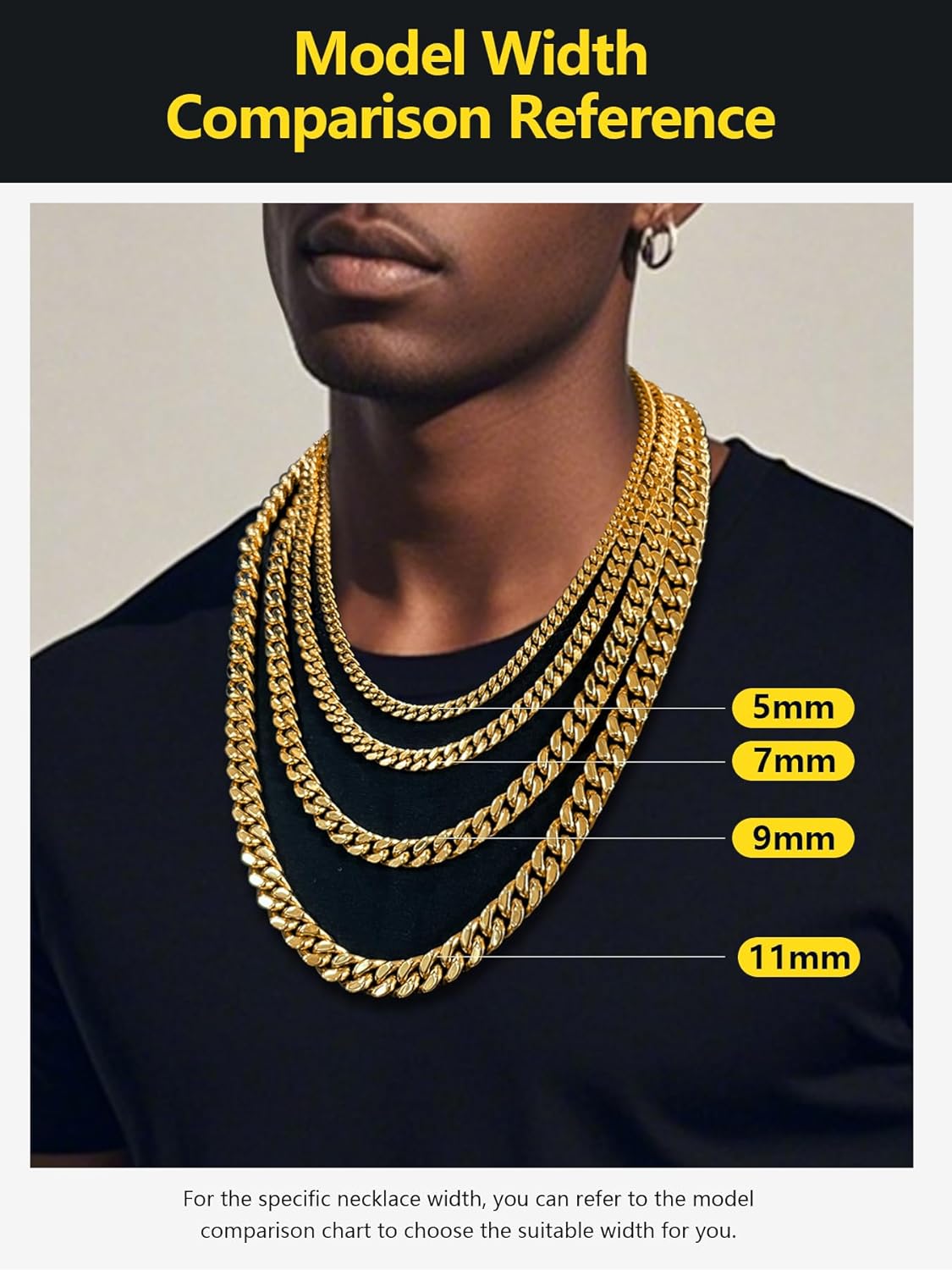 Stainless Steel Cuban Link Chain Necklace for Men, Real Gold/Black Plated Curb Chains, 5/7/9/11mm width,18"-30" Length Hip Hop Jewelry Gift, Send Gift Box - Image 5