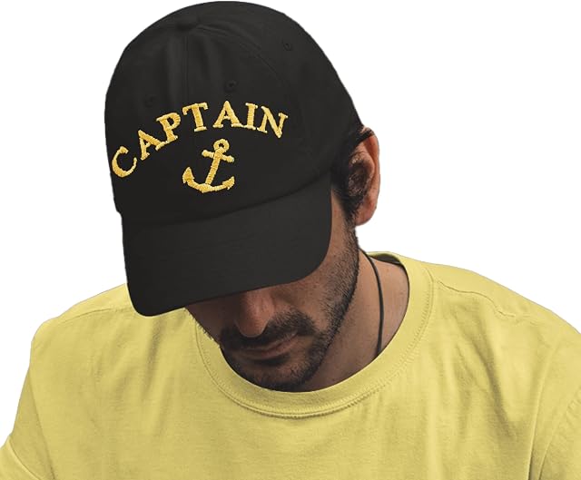 4sold Men Women 100% Cotton Ancient Mariner, Captain Cabin Boy Crew First Mate Yachting Baseball Cap Inscription Lettering Black Gold