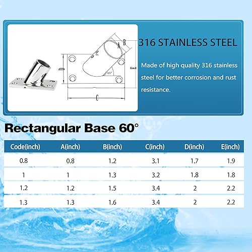 Vista 12 de SHENGHUISS Barandilla de mano para barcos Base de acero inoxidable 316 Hardware marino Manija de barco Barandilla de montaje de tubería con Paquete