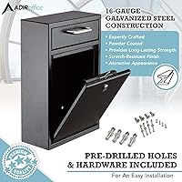 Vista 2 de AdirOffice contenedor con traba - Buzón de correo montado en pared., negro, 631-04-BLK