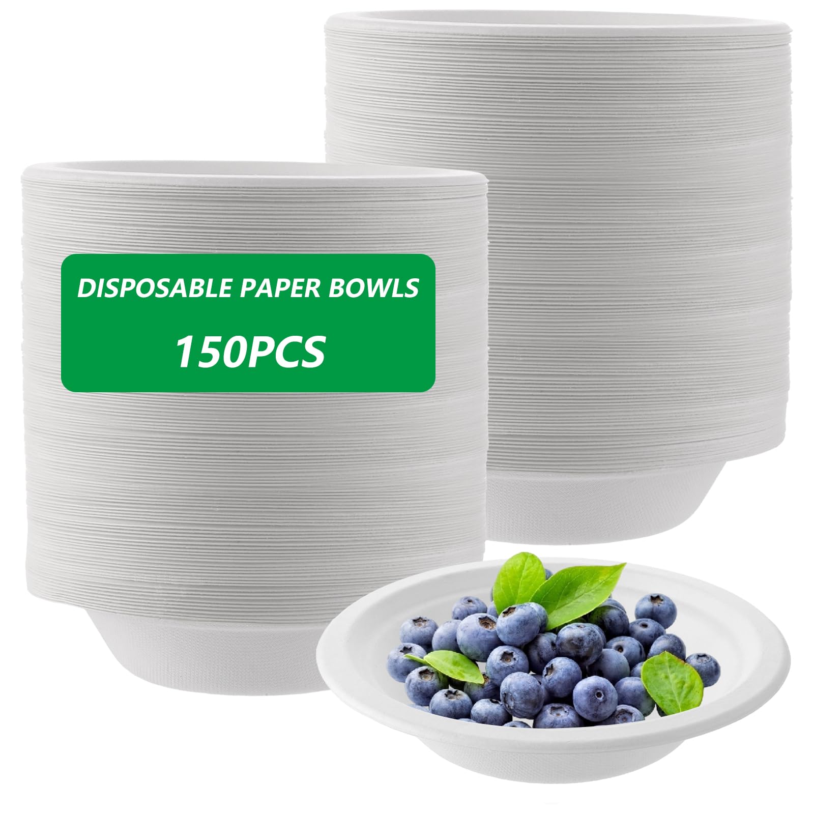 150 Pièces Bol Jetable 500ml Soupe, Bols Jetables Bagasse de Canne à Sucre, Bols Jetables 500 ml, Compostable pour Fête Mariage Pique-nique, Blanc
