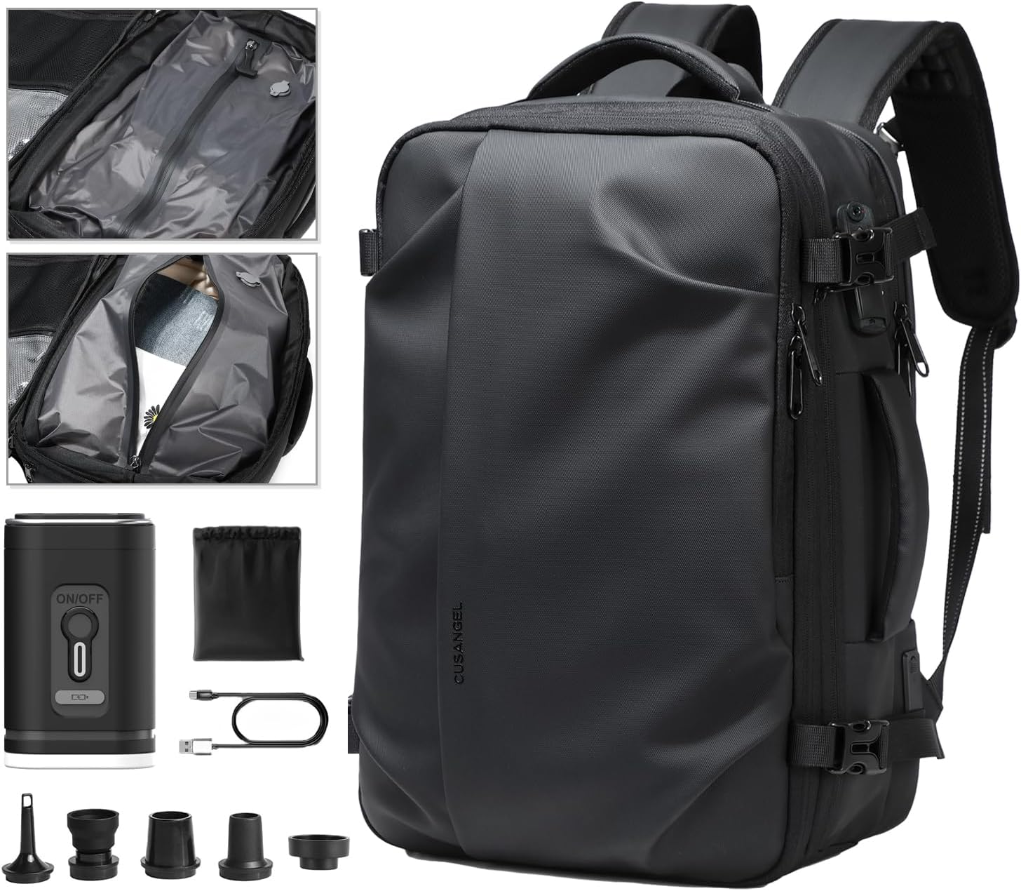 Cusangel vacuum backpack travel with pump compression,18in vac travel 45L expandable 60L capacity laptop,multiple pockets Flight Carry-On XL (Casual Vac-backpack) - Image 9