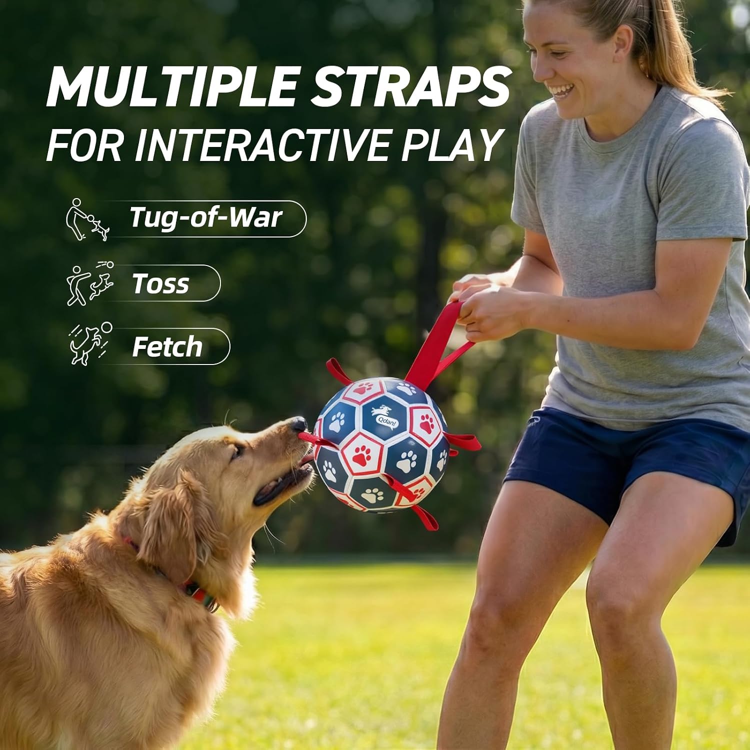 QDAN Dog Toys Soccer Ball with Straps：Durable Balls for Large Dogs, Outdoor Dog Toys, Puppy Birthday Gifts (7 Inch) image 2