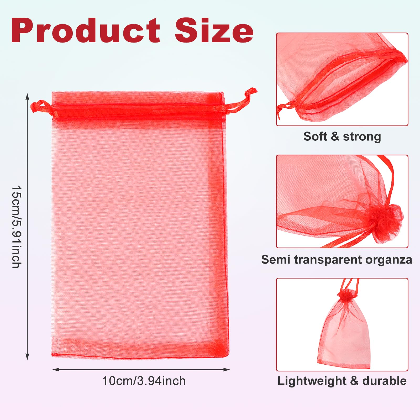 soodyoow 100 szt. torebek z organzy, 10 x 15 cm, mała torebka prezentowa z organzy, torba na biżuterię, lawendowa torba, świąteczne torby z siatki na cukierki, na ślub, urodziny, rocznicę, Boże