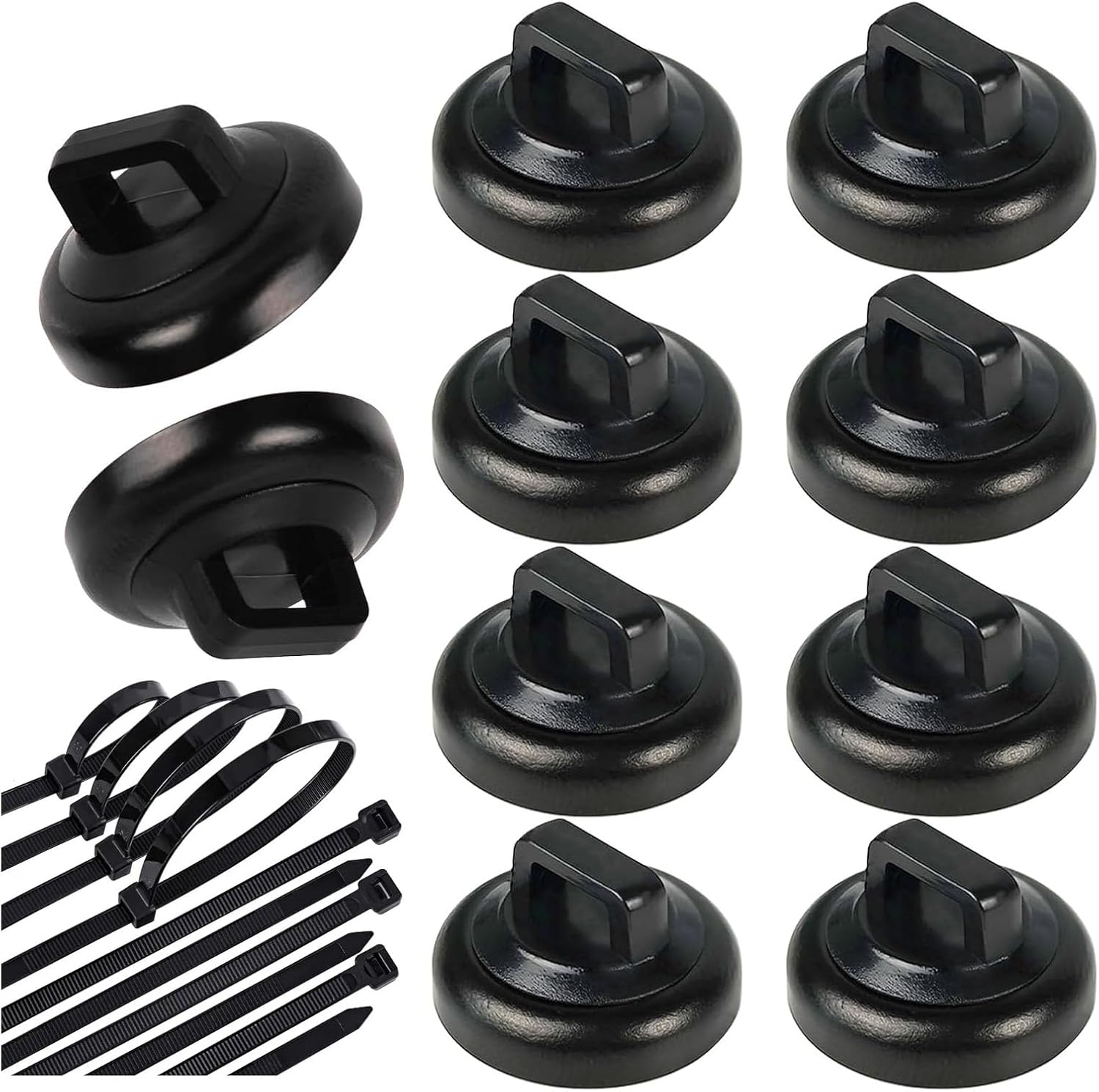 Magnetic Zip Tie Mounts with Cable Ties, 19 mm Diameter Magnet Base for Wire Cable Management for Home Office Car Marine Organization (Black,10)