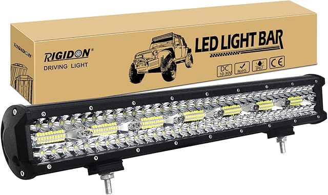 RIGIDON 8D Led Work Light Bar, 20 inch 420W 12V 24V 7D Tri Row Fog Light for Car Off road Truck SUV ATV 4x4 Boat, Flood Spot Combo Beam, Waterproof Outdoor Driving Lighting, 6000K White