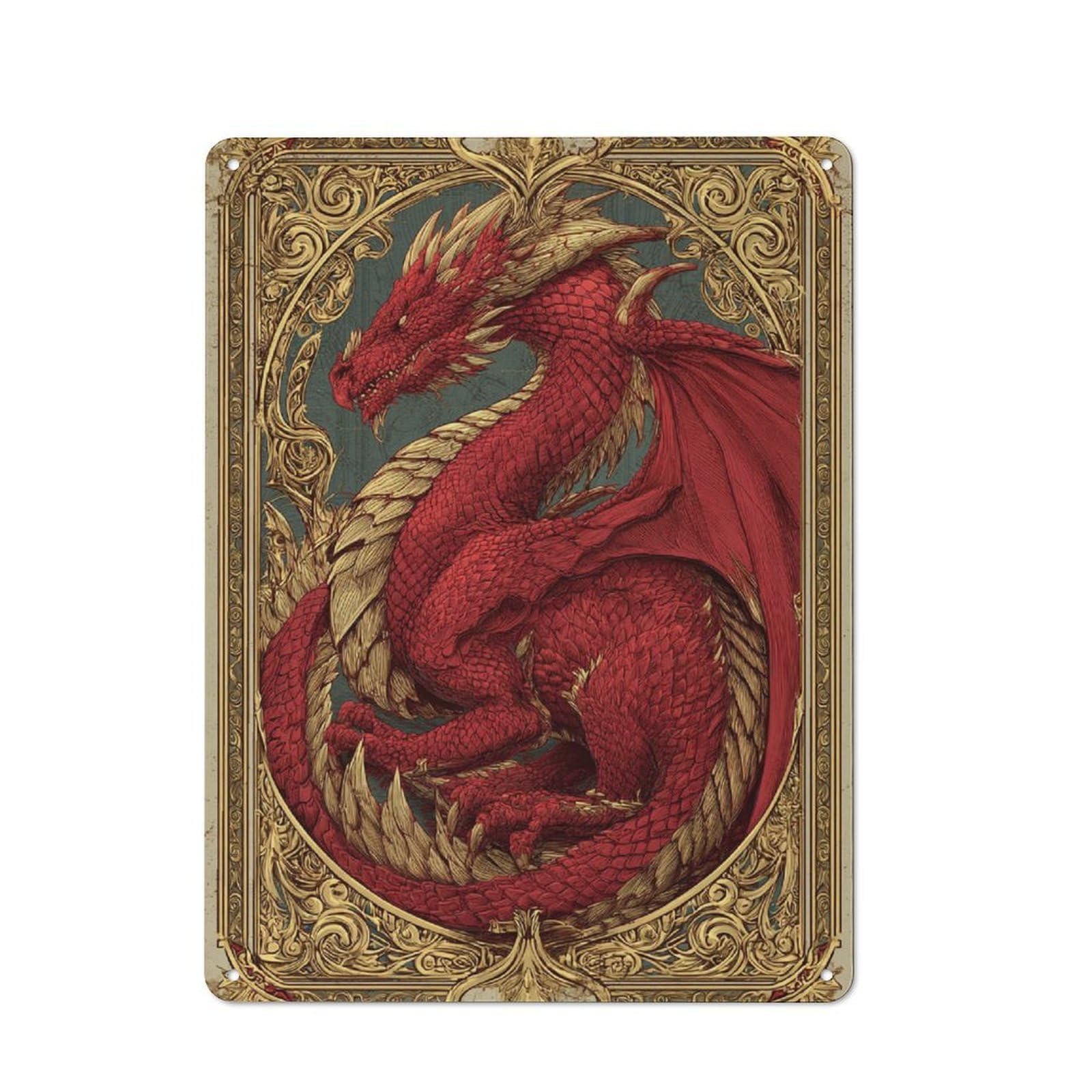 Junmoney Red Dragon Majesty Vintage Tin Sign 40X30cm For Pub Or Café, For Everyday Room Decor With A Vintage Look
