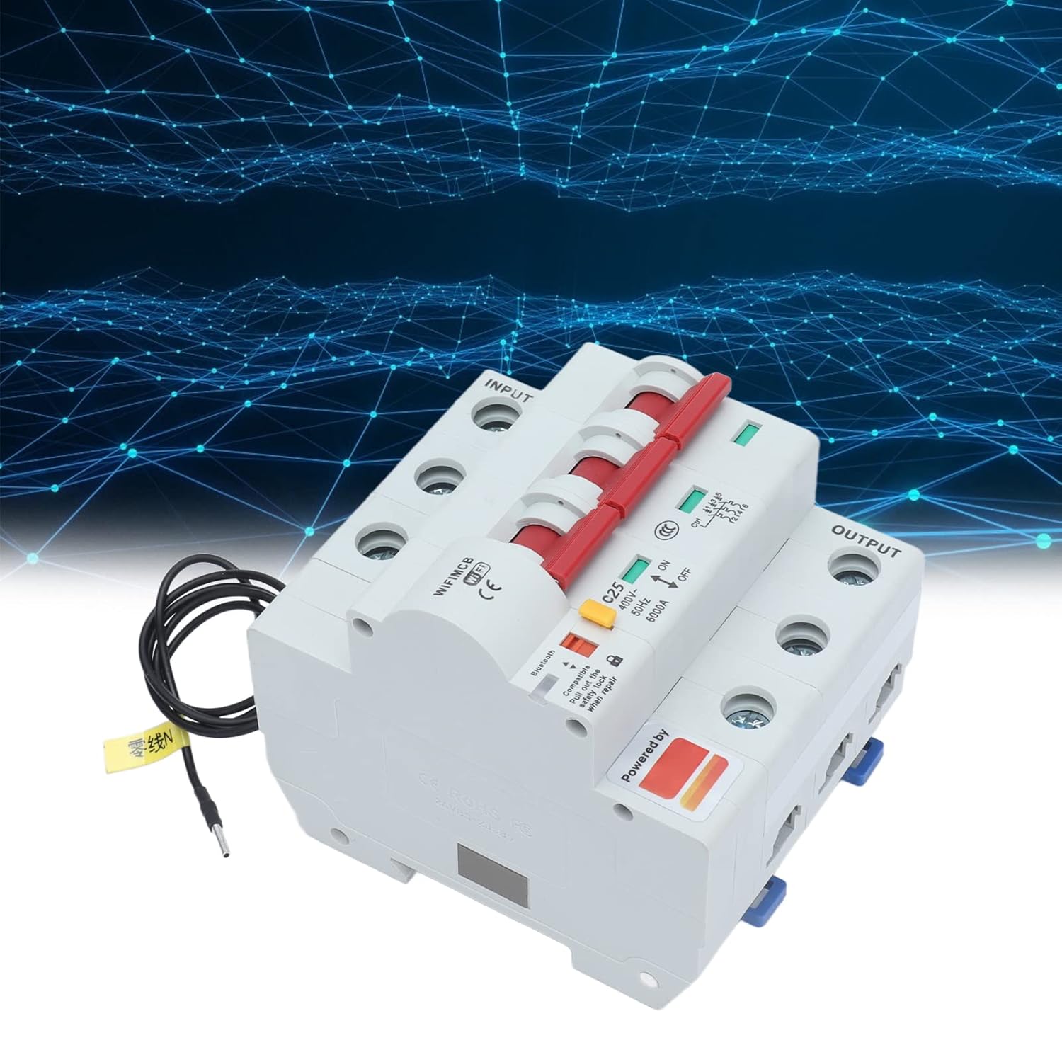 3P Circuit Breaker, PA66 Shell Cloud Server APP Control Leakage Protection Switch with Safety Lock for Power Supply Equipment for Outdoor Lighting(25a)