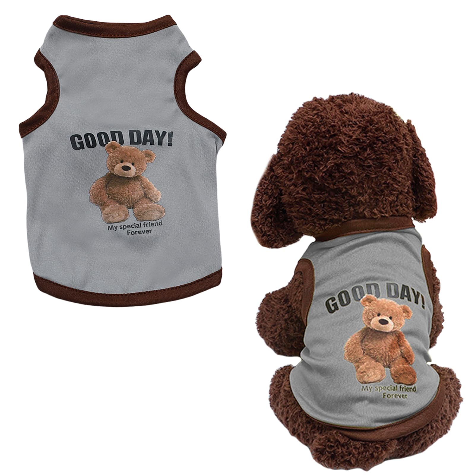 Dog Shirts Puppy Clothes,1PC Cute Bear Dog T Shirt, Summer Breathable Puppy Tank Top Sleeveless Vest for Small Dogs Cat Outfit (Grey, S)