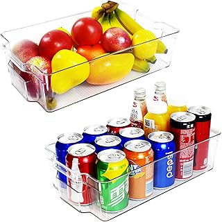 Lot de 2 boîtes de rangement pour réfrigérateur - Grand organiseur de cuisine en plastique empilable - Pour réfrigérateur - Congélateur - Pour la cuisine