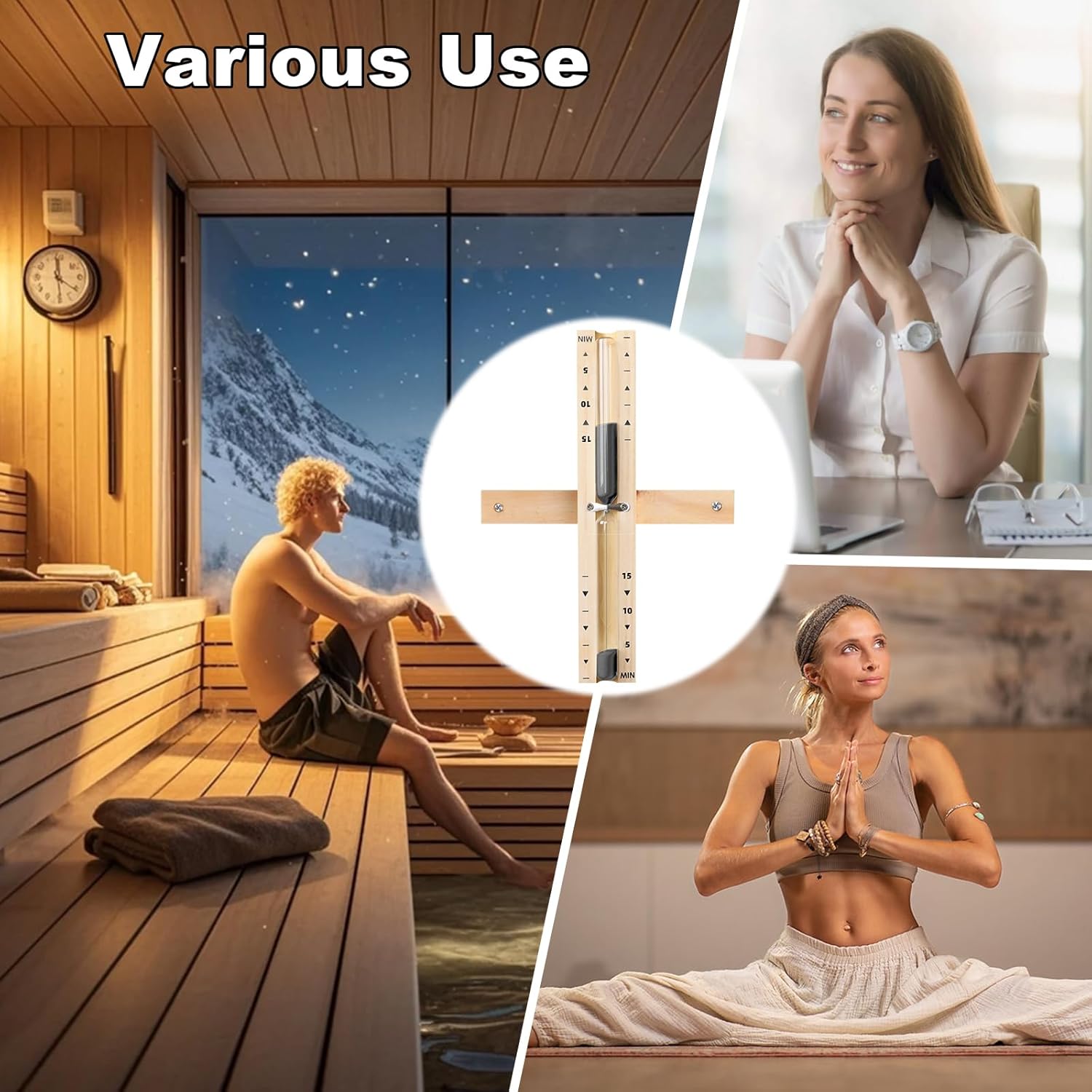 Sauna Sand Timer, 20 Minute Rotating Wooden Sauna Hourglass with Black Sand, Reloj De Arena, Heat Resistant Sand Clock Hour Glass Timer