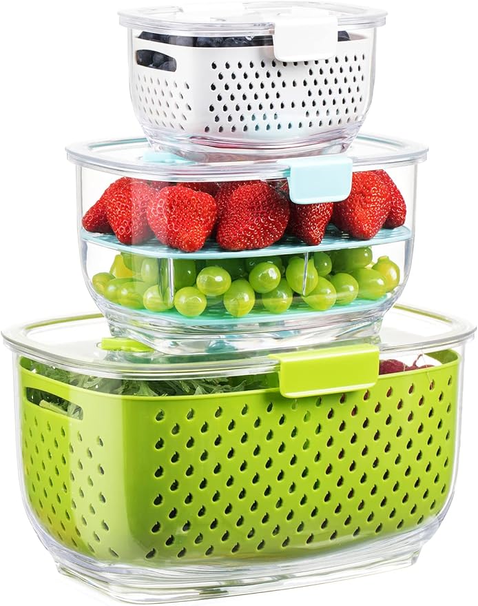 LUXEAR Fresh Produce Vegetable Fruit Storage Containers 3Piece Set, BPA-free