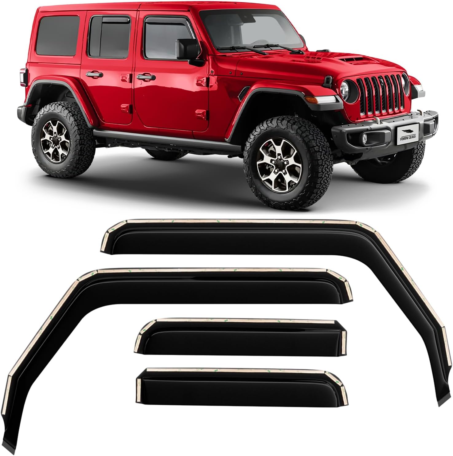 Voron Glass in-Channel Extra Durable Rain Guards for Jeep Wrangler JL 2018-2026/Jeep Gladiator 2020-2026,Window Deflectors,Vent Window Visors, 4 Pieces - 220102