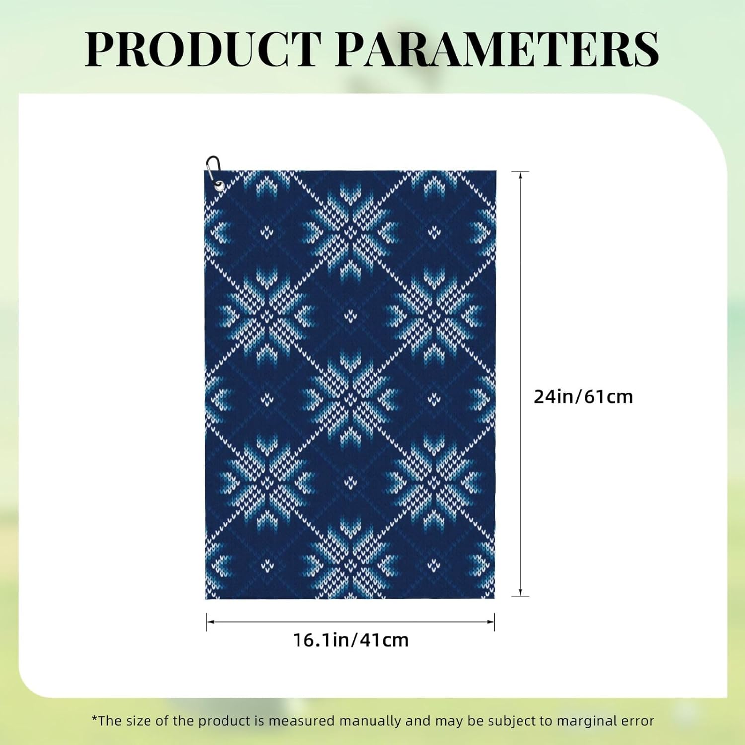 Winter-Holiday-Knitted-with-Snowflakes-Knitting-Sweater-Design Microfiber Golf Towel with Carabiner Clip, 16x24 Inch Absorbent Waffle Weave Towel for Golf Bags