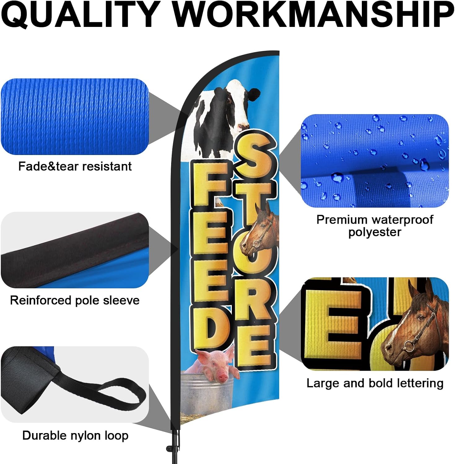 Feed Store Advertising Swooper Flags Banners, Feed Store Feather Flags with Poles and Ground Stake, 8FT Advertising Feather Flags Sign for Feed Store Business